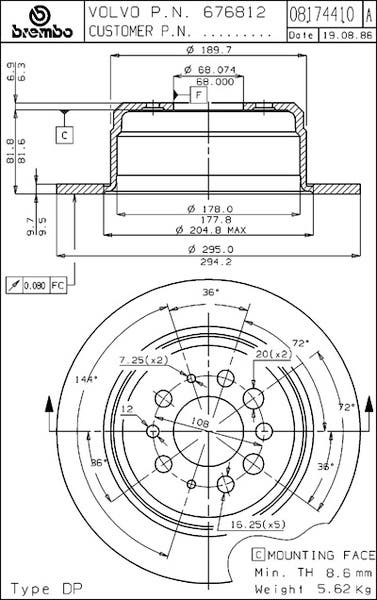 Bremsscheibe Volvo 1800 1970-/Volvo 140 1967-/Volvo 164 1969- hinten