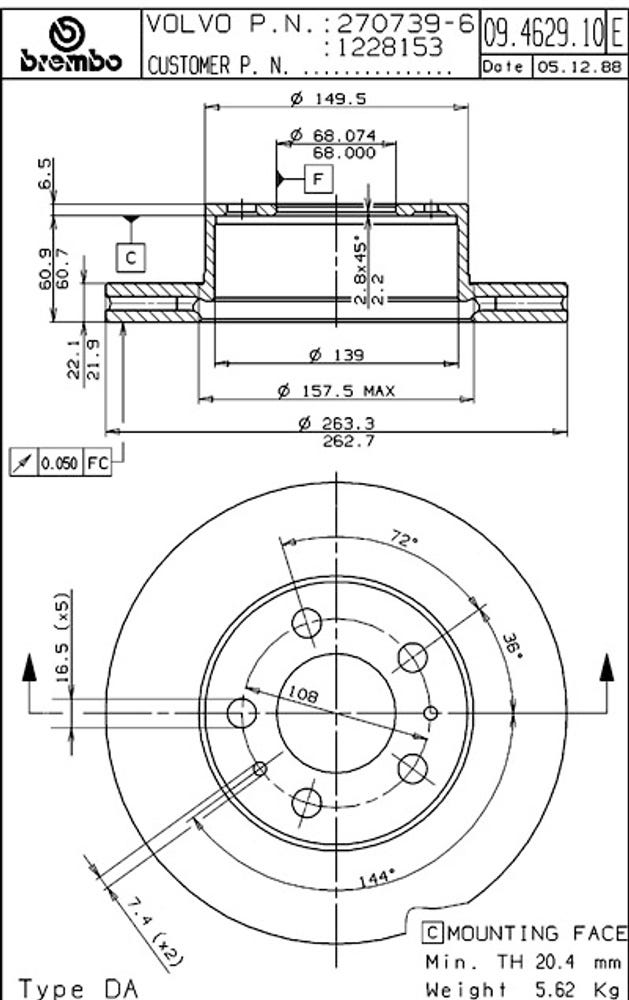 Vordere Bremsscheibe für Volvo 240 (1975–1993), Girling, innenbelüftet, Brembo — bild 2 av 2