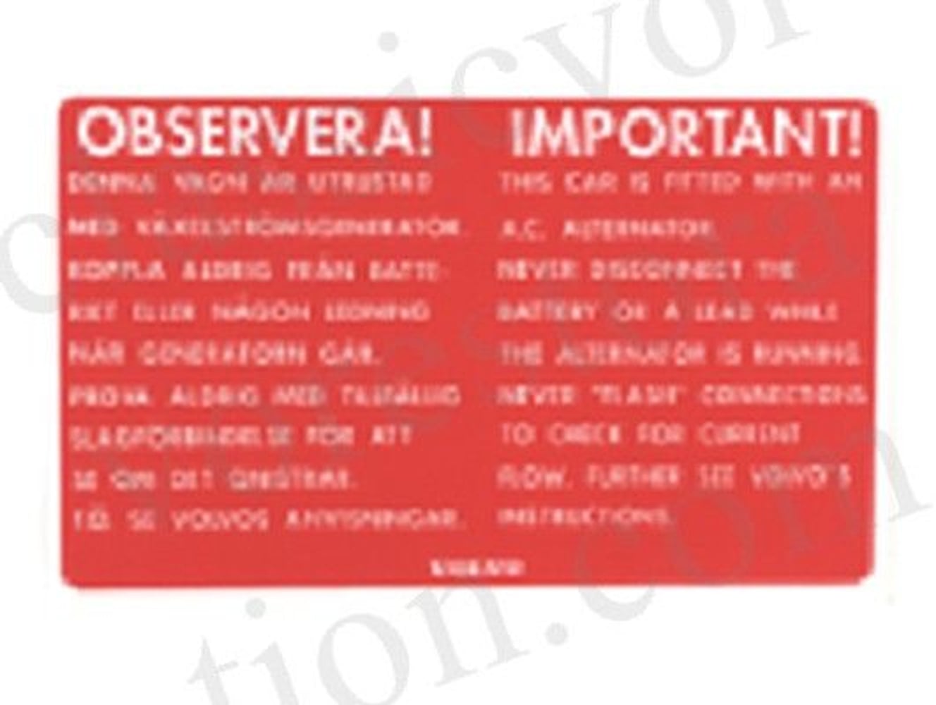 Aufkleber Lichtmaschine für Volvo 123GT rot — bild 1 av 2